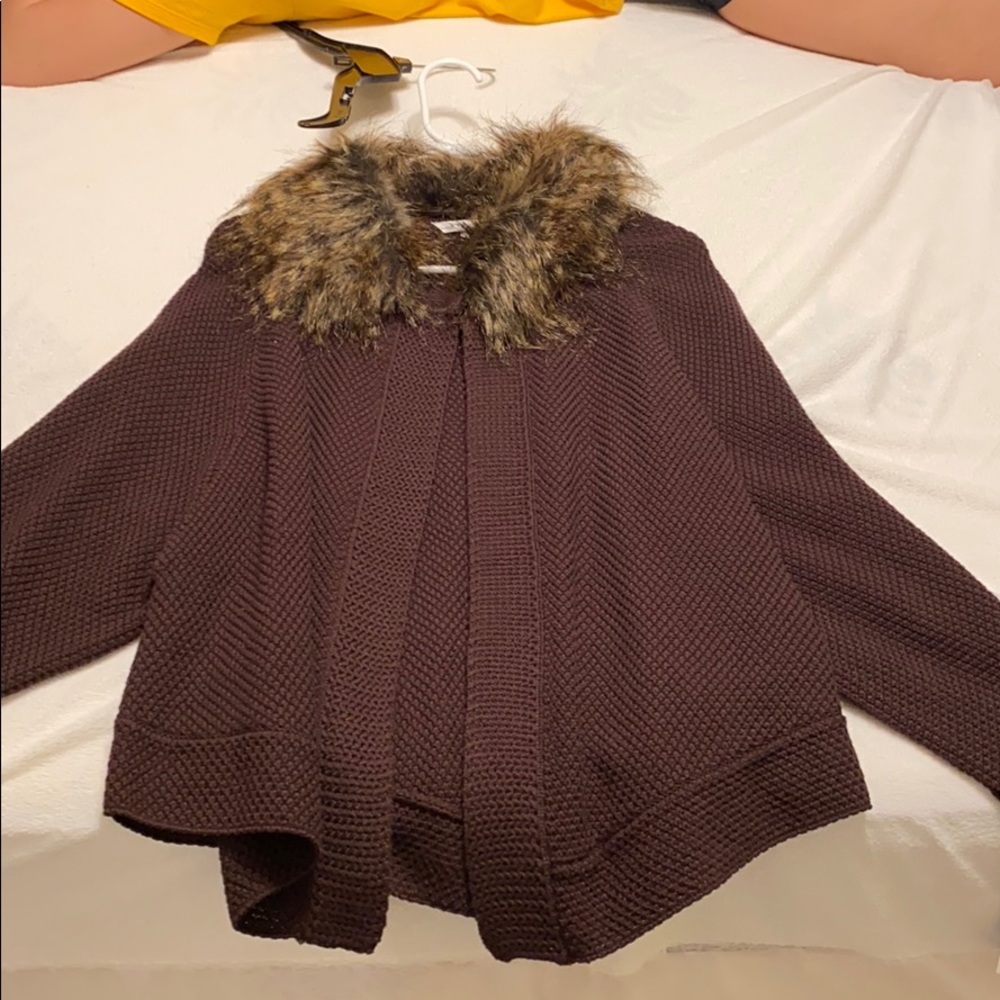 cardigan with fur on the neck
